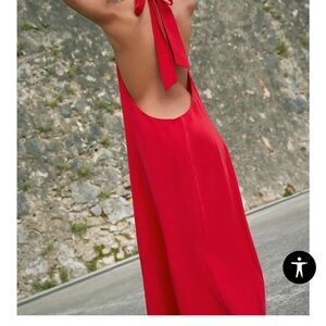 Zara Vibrant Red Backless Maxi Dress